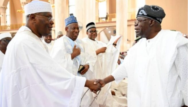 Excitement As Tinubu, Atiku Meet,  Worship At Abuja Mosque 20 Months After 2023 Polls 