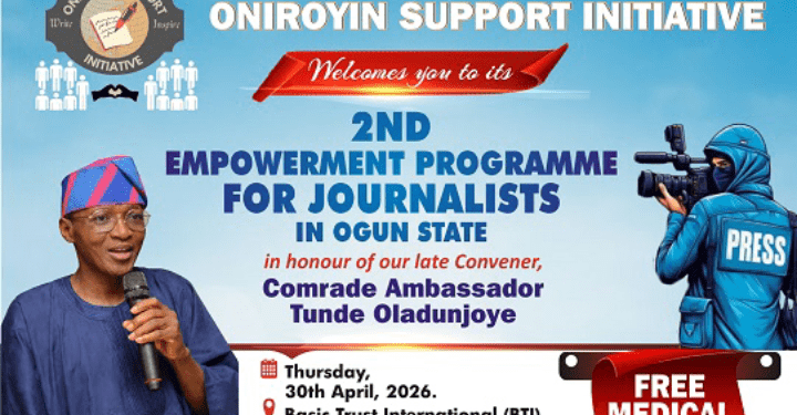 Oniroyin Support Initiative Holds Second Empowerment Programme For Journalists Thursday
