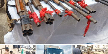 Police Intercept Trucks Loaded With Guns, Military Camouflage, Drugs In Lagos