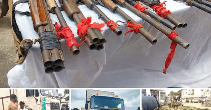 Police Intercept Trucks Loaded With Guns, Military Camouflage, Drugs In Lagos