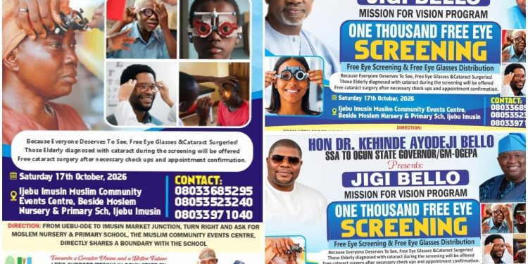 APC Chieftain Kenny Bello to Provide Free Eye Screenings, Glasses, and Cataract Surgeries in Ijebu-East